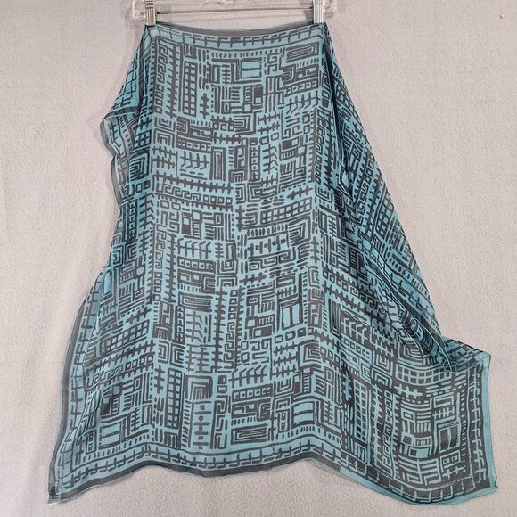 VTG 1960 Vera Neumann Japan Silk Rayon Scarf Geometric Blue Hand Rolled - Picture 4 of 5